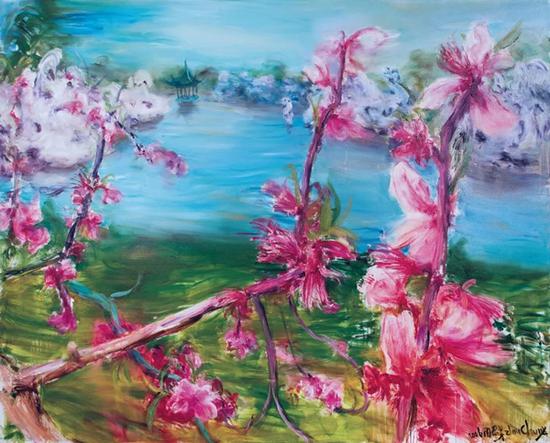 　　周春芽《桃花风景系列2006—苏州桃花》
2006 年作
油彩画布
200 x 250 cm。
成交价：HK$ 10，974，000