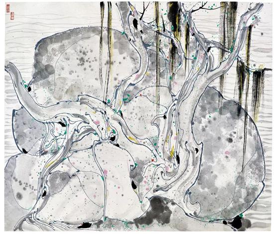 吴冠中《榕树与海》
1987 年作
水墨设色纸本
95.5 x 112.5 cm。
成交价：HK$ 7，080，000